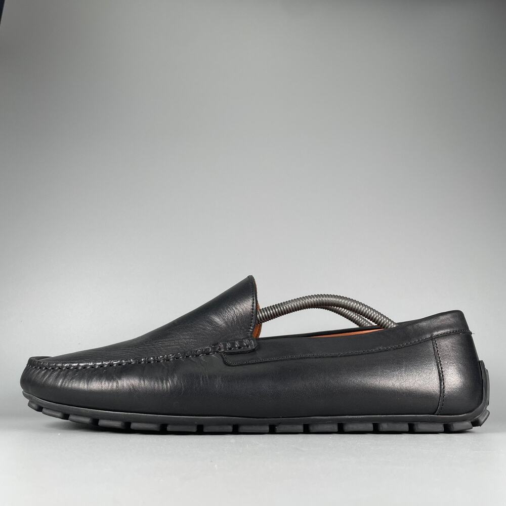 Wolf & Shepherd Men's 12.5 Black Leather Slip-On Loafers Comfort Cushioned EUC